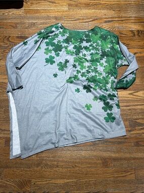 Grey Top with Green Clover Print